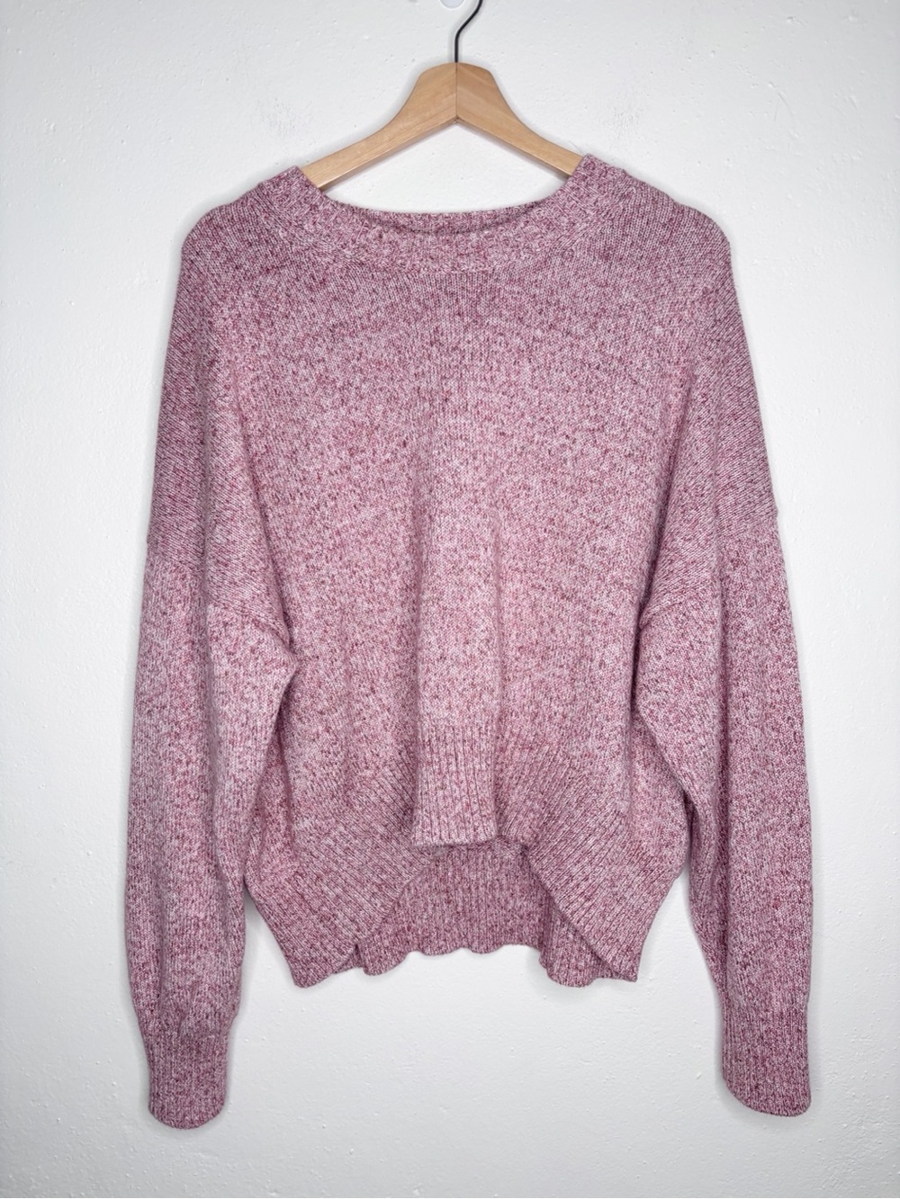Quince Organic Cotton Boyfriend Crew Sweater Marled Rose Pink Size L EUC